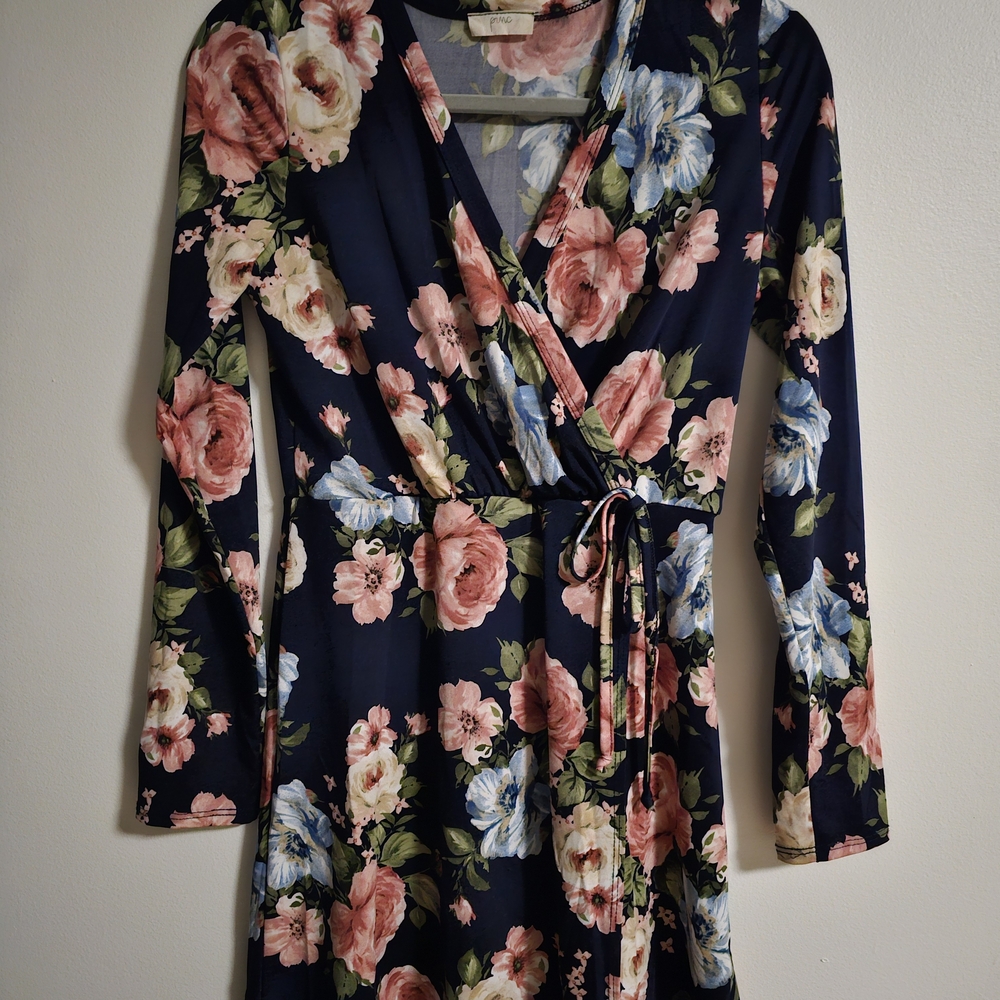 Pinc Floral Long Sleeve Dress in Navy and Pink